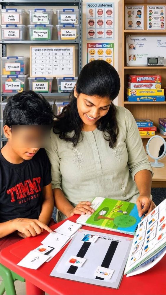 Therapist reviewing a personalised learning plan with a child